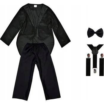 Karnevalový kostým SLAVNOSTNÍ OBLEK KALHOTY FRAK MOTÝLEK 134-140 4 díly