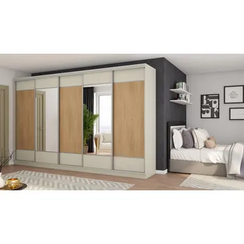 Šatní skříň Skříň eMeblast Posuvné skříně 5D 400 x 244 x 64 cm kašmír skříň se zrcadlem