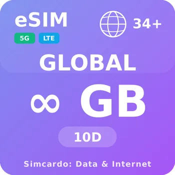 SIM karta 34 Zemí Neomezený Mobilní Internet - eSIM 10 dní datová SIM karta (esims_ULP_10D_RE_V2)