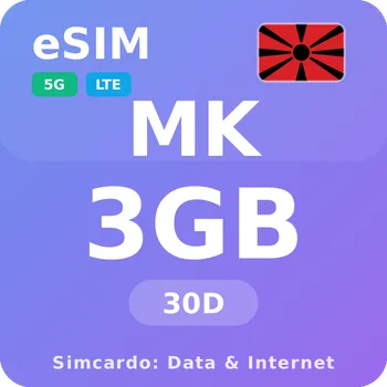 SIM karta Severní Makedonie Mobilní Internet - eSIM 3GB 30 dní datová SIM karta