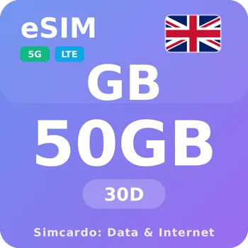 SIM karta Spojené království Mobilní Internet - eSIM 50GB 30 dní datová SIM karta