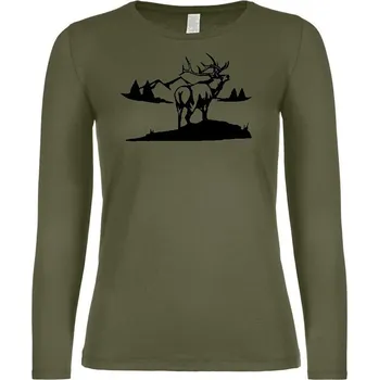 Dámské tričko Myslivecké Tričko dámské Jelen velký - dlouhý rukáv Velikost: 2XL
