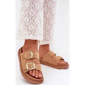 Dámské pantofle Dámské Sandały Na Platformě Se Zlatými Přezkami Verena Barva: Béžová, Velikost: 39