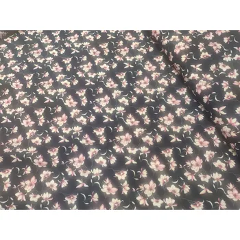 Úplet viskózový cyklámenovo bílé drobné kytky na modré