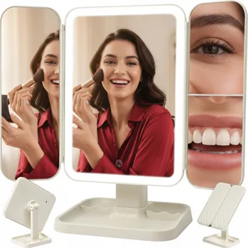 Paradox Kosmetické zrcadlo s LED světlem a organizérem TREND / Krémová