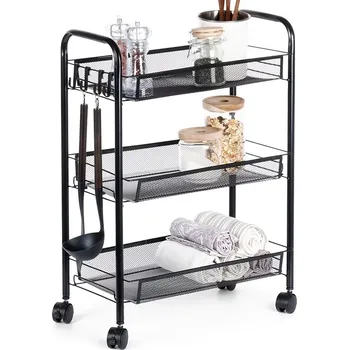 Obývací pokoj Vilde Logic kovový 3patrový pojízdný regál 63 x 44 x 27 cm černý