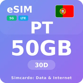 SIM karta Portugalsko Mobilní Internet - eSIM 50GB 30 dní datová SIM karta