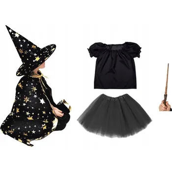 Karnevalový kostým KOSTÝM ČARODĚJKA KOSTÝM ČARODĚJKA PLÁŠTĚNKA HŮLKA HALLOWEEN 98-110 5 dílků