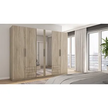 Šatní skříň Skříň eMeblast Šatní skříně s otevíracími dveřmi 280 x 220 x 57 cm dub artisan skříň se zrcadlem