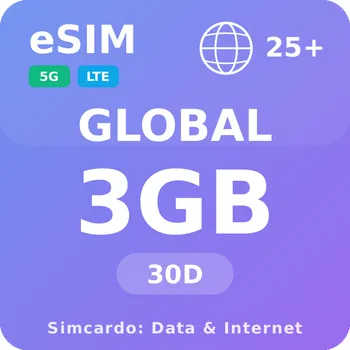 SIM karta 25 Zemí Mobilní Internet - eSIM 3GB 30 dní datová SIM karta