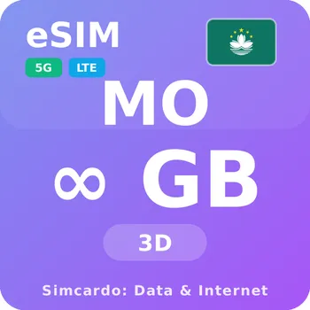 SIM karta Macao Neomezený Mobilní Internet - eSIM 3 dní datová SIM karta