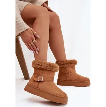 Dámská zimní obuv Boto Ženské sněhule na platformě s přezkou a kožešinou Jesella Barva: Béžová, Velikost: 39