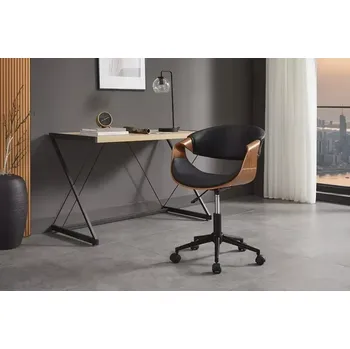 Kancelářská židle Organita Walnut Black (Design dřevěná židle na kolečkách s černou kůží.)