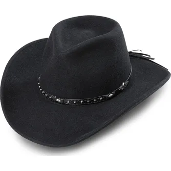 Klobouk Stars and Stripes Westernový černý klobouk s koženým řemínkem - Reno Velikost: 55 cm (S)