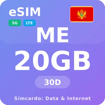 SIM karta Černá Hora Mobilní Internet - eSIM 20GB 30 dní datová SIM karta