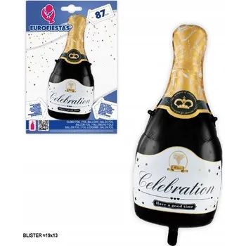 Balónek Černý balónek ve tvaru láhve šampaňského s nápisem Celebration