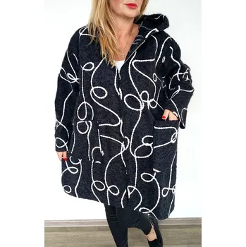 Dámský kabát Made in Italy Dámská kabátek ZARI PLUS SIZE, barva černá/bílá