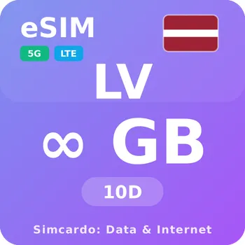 SIM karta Lotyšsko Neomezený Mobilní Internet - eSIM 10 dní datová SIM karta