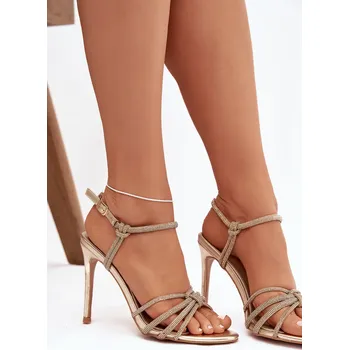 Dámské sandále Boto Dámské sandály na podpatku s pásky a cínky Tanelle Barva: Zlatá, Velikost: 40