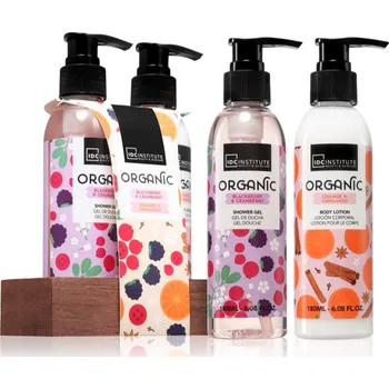 Kosmetická sada IDC INSTITUTE Organic čisticí sprchový gel 180 ml + extra jemné tělové mléko 180 ml kosmetická sada