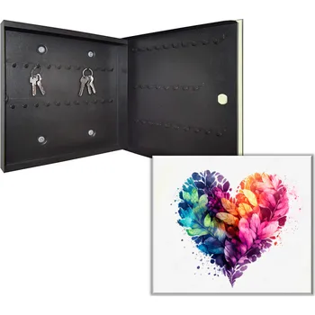 Skříňka na klíč Glasdekor Skříňka na klíče - akvarel srdce z květin Otevírání: Levé, Barva skříňky: Bílá