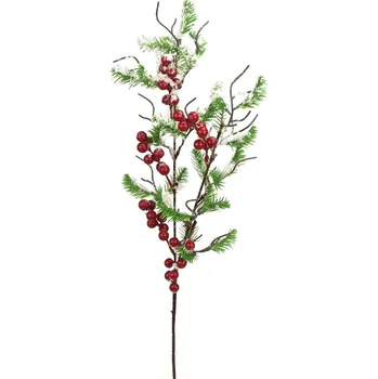 umělá květina Větvička zasněžená s červenými šípky 65 cm