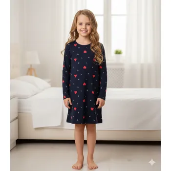 Dívčí noční košile DÍVČÍ NOČNÍ KOŠILE tm.modrá Wolf S2382 (dívčí noční košile dlouhý rukáv)