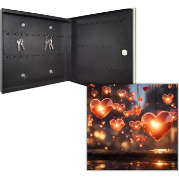 Skříňka na klíč Glasdekor Skříňka na klíče - laskavá srdce se světýlkama Otevírání: Levé, Barva skříňky: Černá