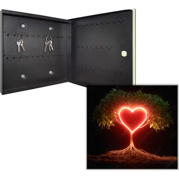 Skříňka na klíč Glasdekor Skříňka na klíče - zářící strom ve tvaru srdce Otevírání: Pravé, Barva skříňky: Bílá