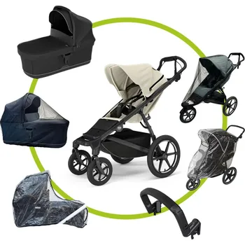 Dětské zboží Akční set Thule Urban Glide 4-wheel Soft Beige + korba + pláštěnka Emitex + madlo Thule + pláštěnka na korbu Emitex + moskytiéra na korbu a sporťák