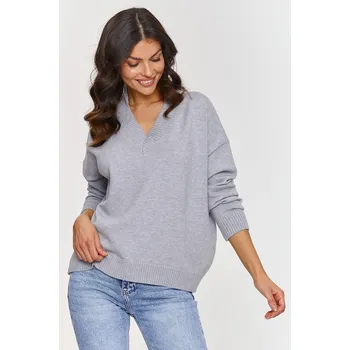 Dámské oblečení Klasický viskózový svetr s výstřihem do V S158 Barva: Šedá, Velikost: ONE SIZE
