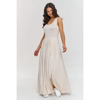Dámské šaty Elegantní viskózové maxi šaty s řasením M874 Barva: Béžová, Velikost: S/M