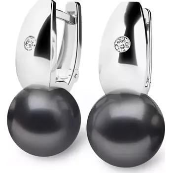 Náušnice Náušnice bílé zlato 585/1000, přírodní diamanty 0.032ct, přírodní perly 10988B-DIA-Black