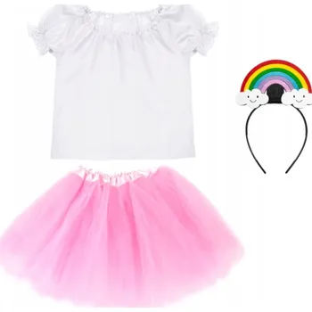 Karnevalový kostým KOSTÝM DUHA RAINBOW BAREVNÝ RŮŽOVÝ 134-140 4 dílků