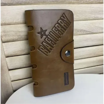 Peněženka Pánská peněženka Baellery hnědá vertikální obálková z ekokůže se zapínáním na knoflík