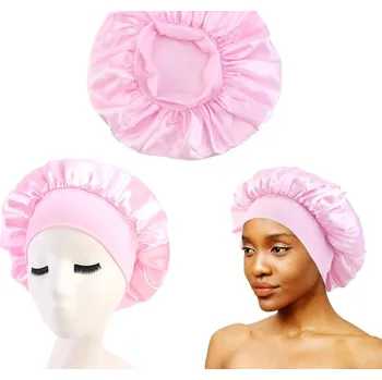 Dámské pyžamo Růžová saténová noční čepice s vlasovým lemem, univerzální velikost, 100% polyester