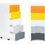 Regál s 5 výsuvnými zásuvkami, nohy s kolečky ModernHome