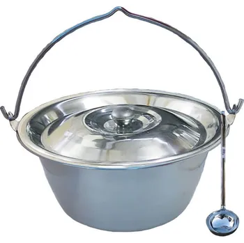 Kempingové nádobí Nerezový kotlík 15 L (1,2 mm), nerezová poklička a naběračka