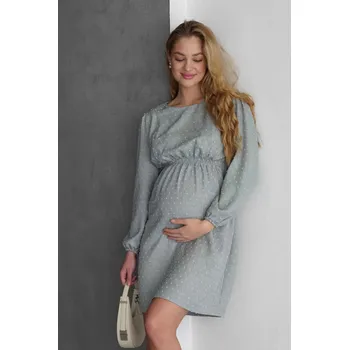 Těhotenské šaty Těhotenské a kojicí šaty Fantasy 3v1 - šedá šalvěj s jemným vzorem, dlouhý rukáv Velikost: S