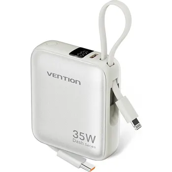 Vention 10000mAh Mini Power Bank (USB-C + USB-C/Lightning) with Built-in USB-C and Lightning Cables