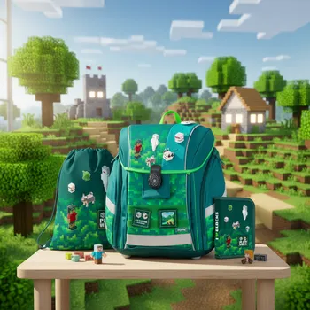 Školní batoh Školní set 3ks PREMIUM LIGHT Playworld ve stylu Minecraft sada batoh, penál, sáček 0-75726/03