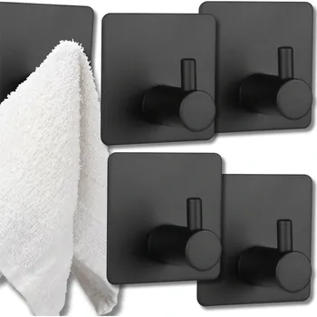 Věšák Samolepicí háčky na zeď Loft, černá matná barva, 4 kusy, rozměry 4.5x4.5 cm