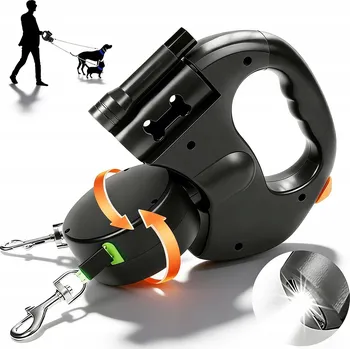 Vodítko pro psa VODÍTKO PRO DVA PSY S BATERKOU A REFLEXNÍ PÁSKOU