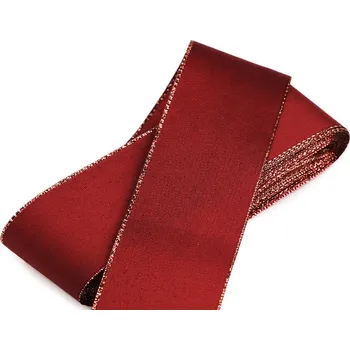 Stuha Stuha taftová s lurexem šíře 40 mm, střední, 637 granátová zlatá