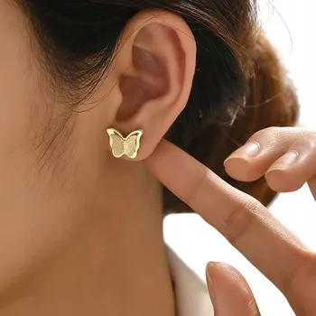 Náušnice Náušnice zlatý motýl klasická pozlacená tyčinka ocel chirurgická zirkon