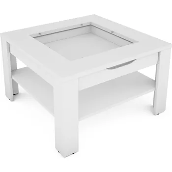 Konferenční stolek byLIVING Konferenční stolek RALPH / Moderní rozkládací stolek se skleněnou vložkou a prostornou zásuvkou v bílé barvě / Odkládací stolek s velkým úložným prostorem / Š 67, V 43, H 67 cm |