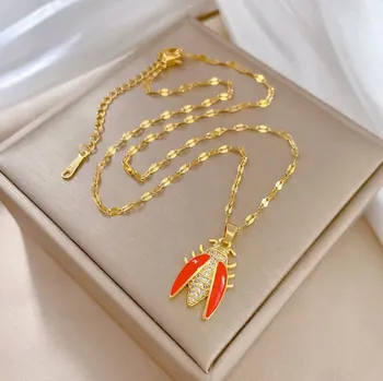 Náhrdelník Zlatý Náhrdelník Cikáda Zirkony Dámský Ocel Ušlechtilá jako Dárek