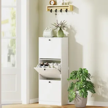 Botník Botník se 3 chlopněmi a s nastavitelnou přepážkou, 47 x 26 x 120 cm | bílý