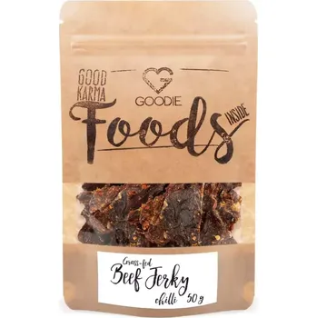 Sušené maso Goodie Grass-fed sušené hovězí maso - Jerky - chilli 50 g - VÝPRODEJ 04/2026