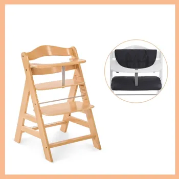 Jídelní židlička HAUCK Alpha+ Set 2v1 dřevená židle Natural + polstrování Melange charcoal